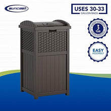 Load image into Gallery viewer, Suncast 33 Gallon Hideaway Can Resin Outdoor Trash with Lid Use in Backyard, Deck, or Patio, 33-Gallon, Brown