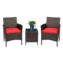 Load image into Gallery viewer, Devoko Patio Porch Furniture Sets 3 Pieces PE Rattan Wicker Chairs with Table Outdoor Garden Furniture Sets (Brown/Red)