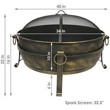 Load image into Gallery viewer, Sunnydaze Cauldron Outdoor Fire Pit - 34 Inch Large Bonfire Wood Burning Patio & Backyard Firepit for Outside with Round Spark Screen, Fireplace Poker, and Metal Grate