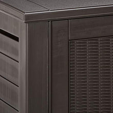 Load image into Gallery viewer, Rubbermaid Decorative Patio Chic Weather Resistant Outdoor Storage Cabinet, Black Oak