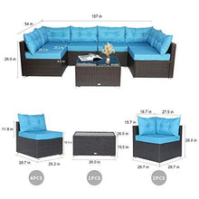Load image into Gallery viewer, Amolife 7 Pieces Patio PE Rattan Sofa Chair Set Outdoor Sectional Furniture Black Wicker Conversation Set with Cushions and Tea Table