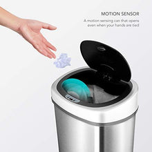 Load image into Gallery viewer, NINESTARS DZT-42-9 Automatic Touchless Infrared Motion Sensor Trash Can, 11 Gal 42L, Stainless Steel Base (Oval, Silver/Black Lid)