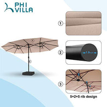 Load image into Gallery viewer, PHI VILLA 15ft Patio Umbrella Double-Sided Outdoor Market Extra Large Umbrella with Crank, Umbrella Base Included (Beige)