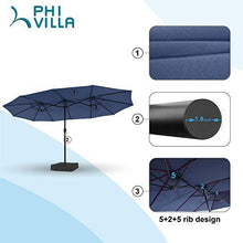 Load image into Gallery viewer, PHI VILLA 15ft Patio Umbrella Double-Sided Outdoor Market Extra Large Umbrella with Crank, Umbrella Base Included (Blue)