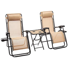 Load image into Gallery viewer, Amazon Basics Textilene Outdoor Adjustable Zero Gravity Folding Reclining Lounge Chair with Side table and Pillow - Pack of 2, Beige
