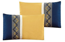 Load image into Gallery viewer, Chezmoi Collection Arden 7 Pieces Modern Pleated Stripe Embroidered Zigzag Bedding Comforter Set (Full, Navy/Gray/Yellow/Off-White)