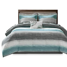 Load image into Gallery viewer, Madison Park Essentials Cozy Bed in a Bag Comforter, Vibrant Color Design All Season Down Alternative Cover with Complete Sheet Set, Queen(90"x90"), Stripe Aqua