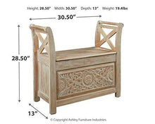 Load image into Gallery viewer, Signature Design by Ashley - Fossil Ridge Accent Bench - Carved Floral Pattern - Antique White