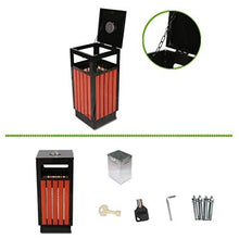 Load image into Gallery viewer, LOMJK Outdoor Trash Cans Bins Outdoor Dustbins Standing Steel Wood Trash Can Community Garden Commercial Unit Bins Storage Barrel with Ashtray Outdoor Trash Cans