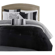 Load image into Gallery viewer, Madison Park Amherst Faux Silk Comforter Set-Casual Contemporary Design All Season Down Alternative Bedding, Matching Shams, Bedskirt, Decorative Pillows, Queen(90"x90"), Black, 7 Piece