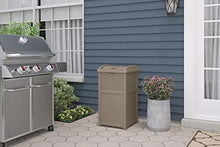 Load image into Gallery viewer, Suncast 33 Gallon Hideaway Trash Can for Patio - Resin Outdoor Trash with Lid - Use in Backyard, Deck, or Patio - Dark Taupe