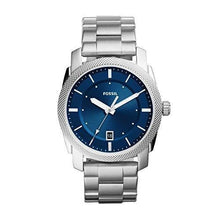 Load image into Gallery viewer, Fossil Men's Machine 3H Quartz Stainless Three-Hand Watch, Color: Silver, Blue Dial (Model: FS5340IE)