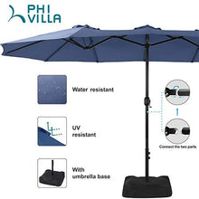 Load image into Gallery viewer, PHI VILLA 15ft Patio Umbrella Double-Sided Outdoor Market Extra Large Umbrella with Crank, Umbrella Base Included (Blue)
