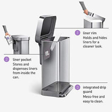 Load image into Gallery viewer, simplehuman 45 Liter Rectangular Hands-Free Kitchen Step Trash Can with Soft-Close Lid, Brushed Stainless Steel