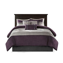 Load image into Gallery viewer, Madison Park - Palmer 7 Piece Comforter Set - Plum - Full - Pieced Microsuede - Includes 1 Comforter, 3 Decorative Pillows, 1 Bed Skirt, 2 Shams