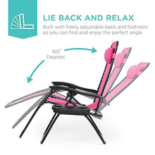 Load image into Gallery viewer, Best Choice Products Set of 2 Adjustable Steel Mesh Zero Gravity Lounge Chair Recliners w/Pillows and Cup Holder Trays - Pink