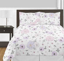 Load image into Gallery viewer, Sweet Jojo Designs Lavender Purple, Pink, Grey and White Shabby Chic Watercolor Floral Girl Full / Queen Teen Childrens Bedding Comforter Set - 3 pieces - Rose Flower