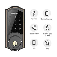 Load image into Gallery viewer, Smart Deadbolt, SMONET Bluetooth Door Lock Keyless, Touchscreen Keypad, Auto Lock, Remote Sharing, Send Ekeys, Free APP Monitoring, Easy to Install for Home, Hotel, Apartment, Black