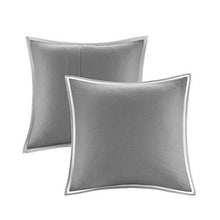 Load image into Gallery viewer, Comfort Spaces Cozy Comforter Set-Modern Classic Design All Season Down Alternative Bedding, Matching Shams, Bedskirt, Decorative Pillows, Queen (90"x90"), Malcom, Hotel Deluxe Gray 7 Piece