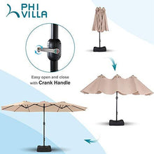 Load image into Gallery viewer, PHI VILLA 15ft Patio Umbrella Double-Sided Outdoor Market Extra Large Umbrella with Crank, Umbrella Base Included (Beige)