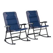 Load image into Gallery viewer, Outsunny Folding Rocking Chair Set Pack of 2 Padded Rockers with Armrest, Navy Blue/Grey
