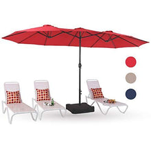 Load image into Gallery viewer, PHI VILLA 15ft Patio Umbrella Double-Sided Outdoor Market Extra Large Umbrella with Crank, Umbrella Base Included (Red)