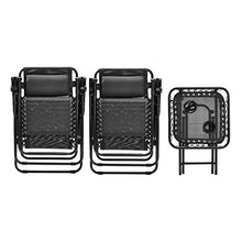 Load image into Gallery viewer, Amazon Basics Textilene Outdoor Adjustable Zero Gravity Folding Reclining Lounge Chair with Side table and Pillow - Pack of 2, Black