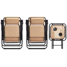 Load image into Gallery viewer, Amazon Basics Textilene Outdoor Adjustable Zero Gravity Folding Reclining Lounge Chair with Side table and Pillow - Pack of 2, Beige