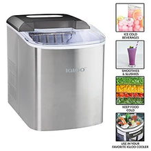 Load image into Gallery viewer, Igloo ICEB26SS Automatic Portable Electric Countertop Ice Maker Machine, 26 Pounds in 24 Hours, 9 Ice Cubes Ready in 7 minutes, With Ice Scoop and Basket, Perfect for Water Bottles, Stainless Steel