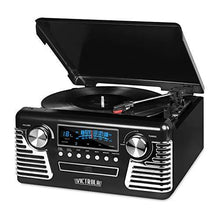 Load image into Gallery viewer, Victrola 50's Retro Bluetooth Record Player & Multimedia Center with Built-in Speakers - 3-Speed Turntable, CD Player, AM/FM Radio | Vinyl to MP3 Recording | Wireless Music Streaming | Black