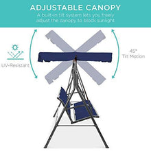 Load image into Gallery viewer, Best Choice Products 3-Seater Outdoor Adjustable Canopy Swing Glider, Patio Loveseat Bench for Deck, Porch w/Armrests, Textilene Fabric, Steel Frame - Navy