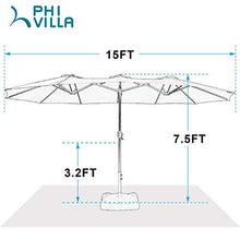 Load image into Gallery viewer, PHI VILLA 15ft Patio Umbrella Double-Sided Outdoor Market Extra Large Umbrella with Crank, Umbrella Base Included (Blue)