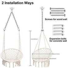 Load image into Gallery viewer, Ohuhu Hammock Chair Hanging Chair Swing with Soft Cushion & Durable Hanging Hardware Kit, 100% Cotton Rope Indoor Macrame Swing Chairs for Bedroom/Balcony, Christmas Idea Gifts for Girls Kids Birthday