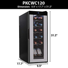 Load image into Gallery viewer, Nutrichef PKCWC120 Refrigerator-White & Red Chiller Countertop Cooler-Freestanding Compact Mini Wine Fridge 12 Bottle Capacity, Digital Control, Glass Door