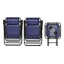 Load image into Gallery viewer, Amazon Basics Textilene Outdoor Adjustable Zero Gravity Folding Reclining Lounge Chair with Side table and Pillow - Pack of 2, Blue