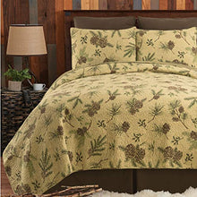 Load image into Gallery viewer, C&F Home Woodland Retreat Pinecone Full/Queen Quilt Set with 2 Shams Reversible Cotton Bedspread Coverlet Rustic Lodge Cabin Nature Brown Full/Queen 3 Piece Set Tan