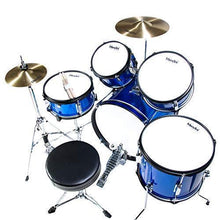 Load image into Gallery viewer, Mendini By Cecilio Drum Set For Kids/Junior - 16-Inch, 5-Piece, Blue Metallic - Starter Drums Kit w/Adjustable Throne, Cymbal, Pedal & Drumsticks - MJDS-5-BL
