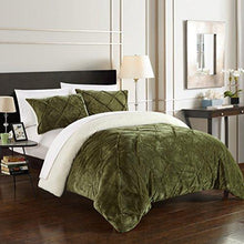 Load image into Gallery viewer, Chic Home 3 Piece Josepha Pinch Pleated Ruffled and Pin Tuck Sherpa Lined Queen Bed in a Bag Comforter Set Green