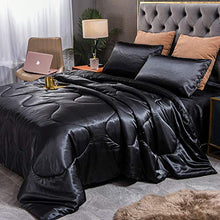 Load image into Gallery viewer, YEARNING 5 Pcs Black Comforter Queen Set Satin Silky Bedding,Quality Ultra Soft Premium Bedding Sets-Luxury Quilt,Fitted Sheet and Flat Sheet with 2 Matching Pillow Covers