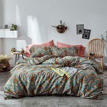 Load image into Gallery viewer, mixinni Vintage Style Garden Flower Duvet Cover Set with Zipper Closure Soft Cotton Flower Pattern on Blue Bedding Quilt Cover Set(Queen,Autumn)