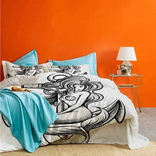 Load image into Gallery viewer, Anchor 3 Piece Duvet Cover Monochrome Long Haired Mermaid Motif Tattoo Art Design Ancient Greek Folklore Printed Modern Bedding Set Black and White – Comforter Cover and 2 Pillow Shams Full Size