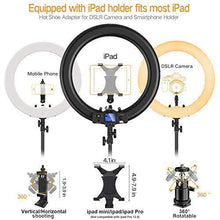 Load image into Gallery viewer, Ring Light with Wireless Remote and iPad Holder, Pixel 19" Bi-Color LCD Display Ring Light with Stand and Selfie Remote, 55W 3000-5800K CRI≥97 Light Ring for Live Stream Self-Portrait Video Shooting
