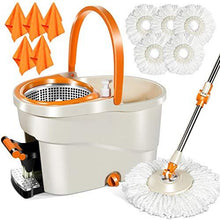 Load image into Gallery viewer, MASTERTOP Spin Mop and Bucket with Wringer Set, Floor Cleaning System, Easy Wring Foot Pedal, Stainless Steel Mop Handle, 5 Microfiber Refills, 5 Cleaning Clothes, Hardwood Laminate Tiles