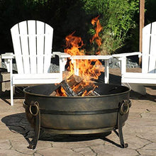 Load image into Gallery viewer, Sunnydaze Cauldron Outdoor Fire Pit - 34 Inch Large Bonfire Wood Burning Patio & Backyard Firepit for Outside with Round Spark Screen, Fireplace Poker, and Metal Grate