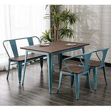 Load image into Gallery viewer, Erommy Metal Bench Industrial Mid-Century 2 Person Chair with Wood Seat,Dining Bench with Floor Protector (Blue)