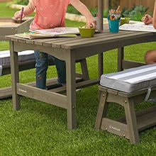 Load image into Gallery viewer, KidKraft Outdoor Table & Bench Set with Cushions and Umbrella Gray & White Stripes