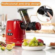 Load image into Gallery viewer, Juicer Machines, ORFELD Cold Press Juicer with 90% Juice Yield & Purest Juice, Easy Cleaning & Quiet Motor Masticating Juicer Machines for Vegetables and Fruits (Red)