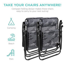 Load image into Gallery viewer, Best Choice Products Set of 2 Adjustable Steel Mesh Zero Gravity Lounge Chair Recliners w/Pillows and Cup Holder Trays, Camoflage