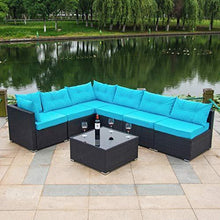 Load image into Gallery viewer, Amolife 7 Pieces Patio PE Rattan Sofa Chair Set Outdoor Sectional Furniture Black Wicker Conversation Set with Cushions and Tea Table