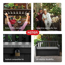 Load image into Gallery viewer, Keter Solana 70 Gallon Storage Bench Deck Box for Patio Furniture, Front Porch Decor and Outdoor Seating – Perfect to Store Garden Tools and Pool Toys, Grey